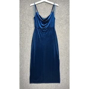 Taylor Velvet Sleeveless Cowlneck Midi Dress Women's 4 Jewel Tone Blue Stretch